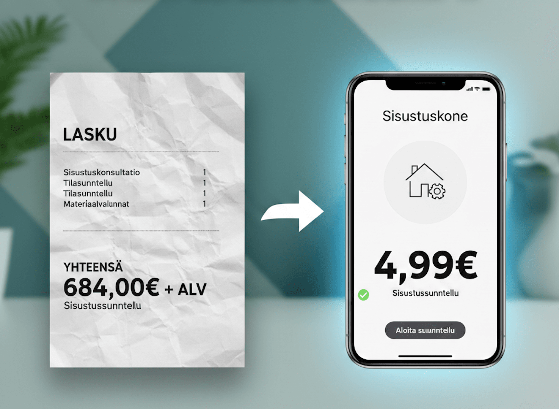 Edullinen sisustussuunnittelu tekoälyllä - vertailu perinteiseen
