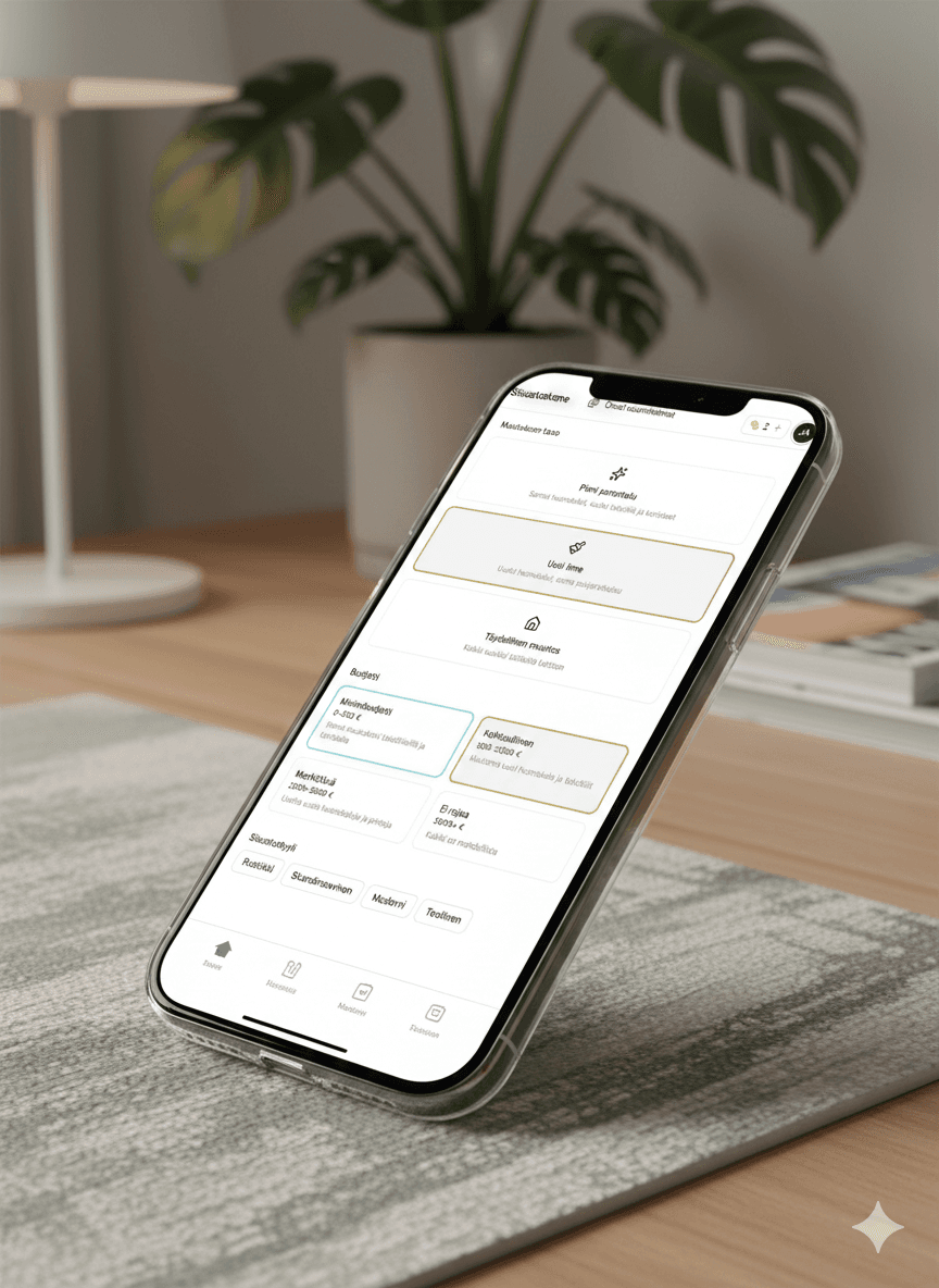 Tekoäly sisustussuunnittelu sovellus - valitse sisustustyyli